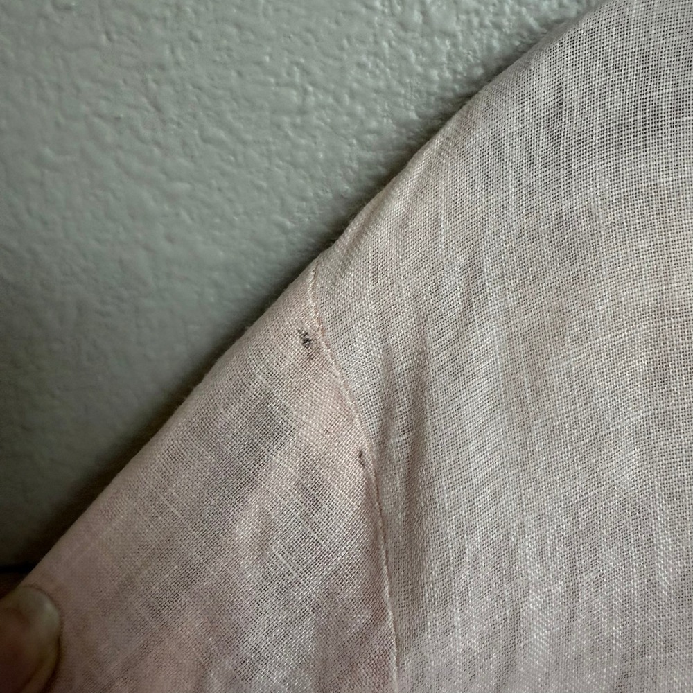 FLAX Button Down Top Large Peach Pink 100% Linen Lagenlook Peplum Drawback - Picture 3 of 7
